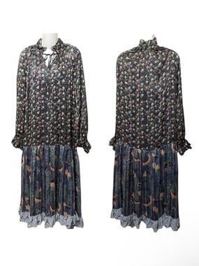 NWT CODE x MODE Floral Prairie Drop Waist Modest Maxi Dress L